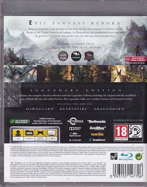 The Elder Scrolls V Skyrim - Legendary Edition - PS3 (B Grade) (Genbrug)